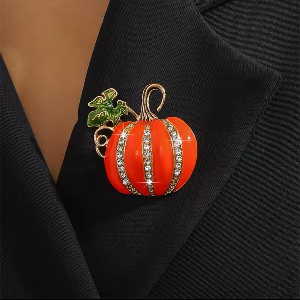 🌻 3/$25 Fashion Halloween Rhinestone Pumpkin Brooch - Picture 4 of 6